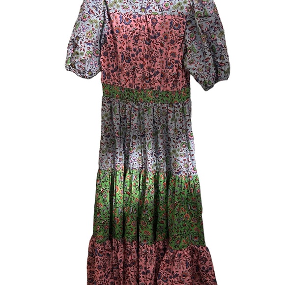 Boden Floral Puff Sleeve Tiered Midi Dress Removable Chest Piece Modest Look 2 - Picture 2 of 8